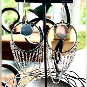 Chisel Stainless Circle Chandelier Chain Fishhook Hoop Earrings